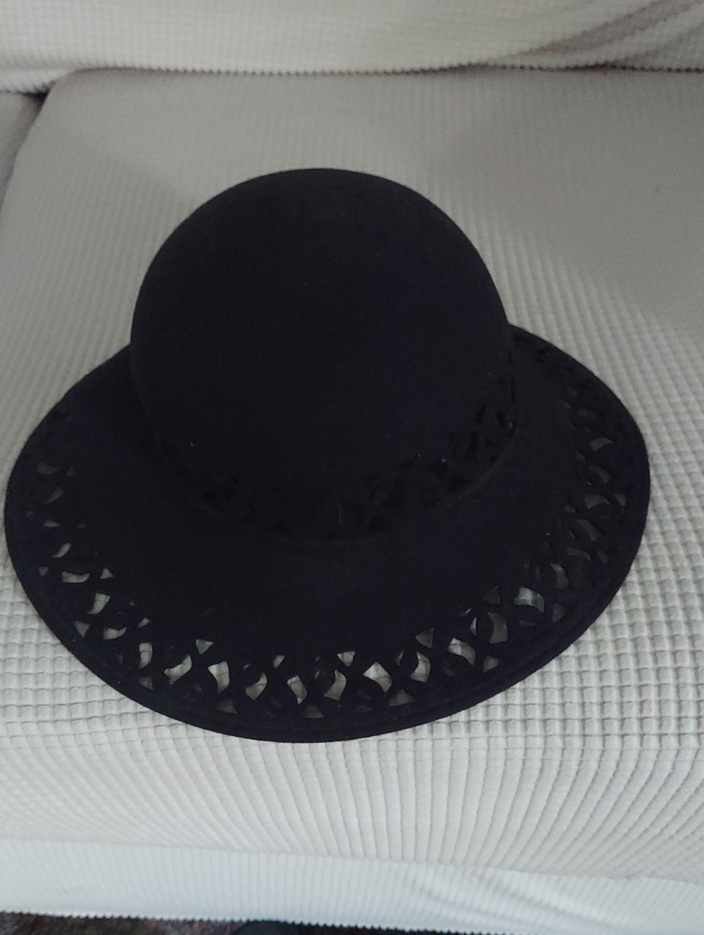 Women's Black Felt Wide-Brim Hat with Decorative Cutouts